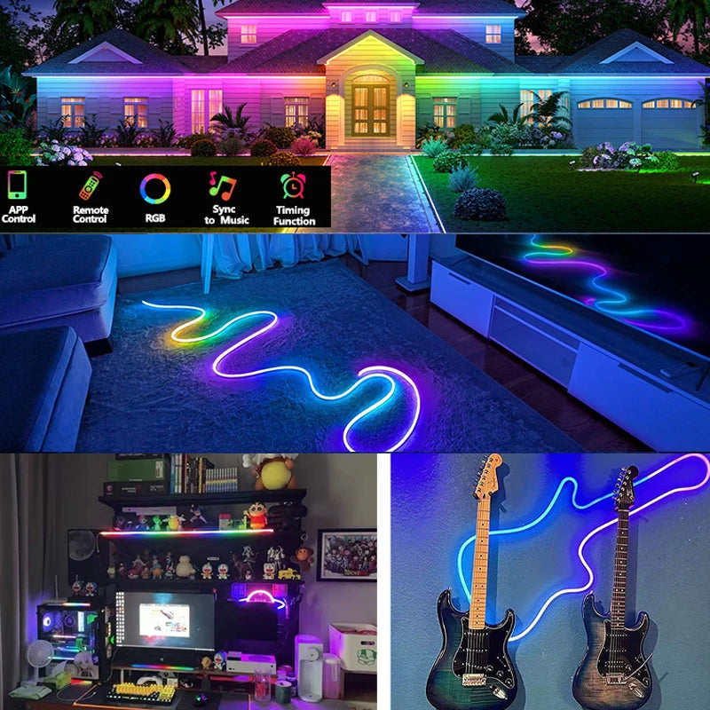 Neon Rope Lights,Flexible Led Rope Lights Control with App/Remote,Multiple Modes Rope Lights,IP65 Outdoor RGB-IC Led Neon Lights