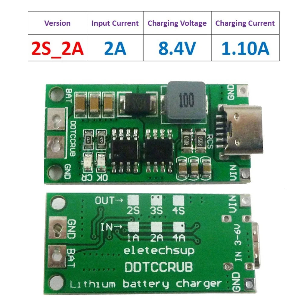Type C BMS 2S 3S 4S 1A 2A 4A 18650 Lithium Battery Charger Board USB C Step-up Boost Module For Li-Po Polymer Power Bank