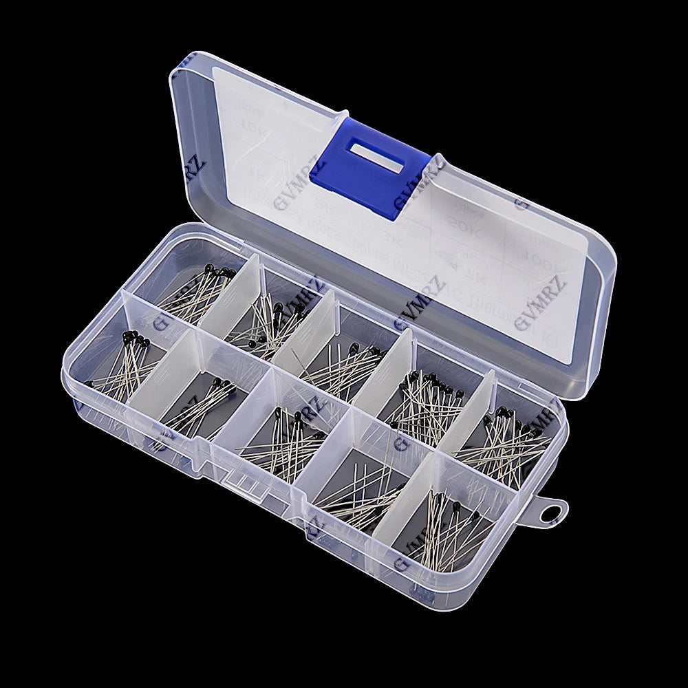 100PCS 10Values*10PCS 50K 100K NTC Thermistor Thermal Resistor Kit MF52 NTC-MF52AT 1K 2K 3K 4.7K 5K 10K 20K 47K 5% 3950B