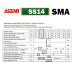 100PCS SS14 1A 40V Schottky Diode SMA ASEMI