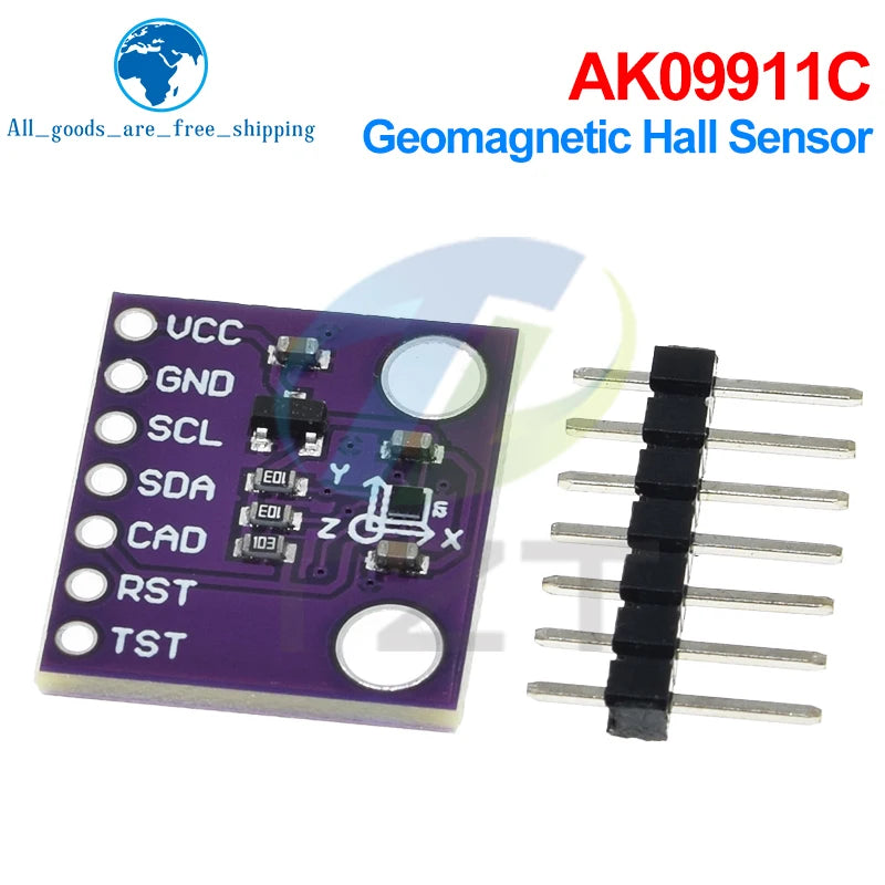 TZT 1/3PCS MCU-9911 AK09911C Geomagnetic Hall Sensor Three-axis Compass Magnetometer Module
