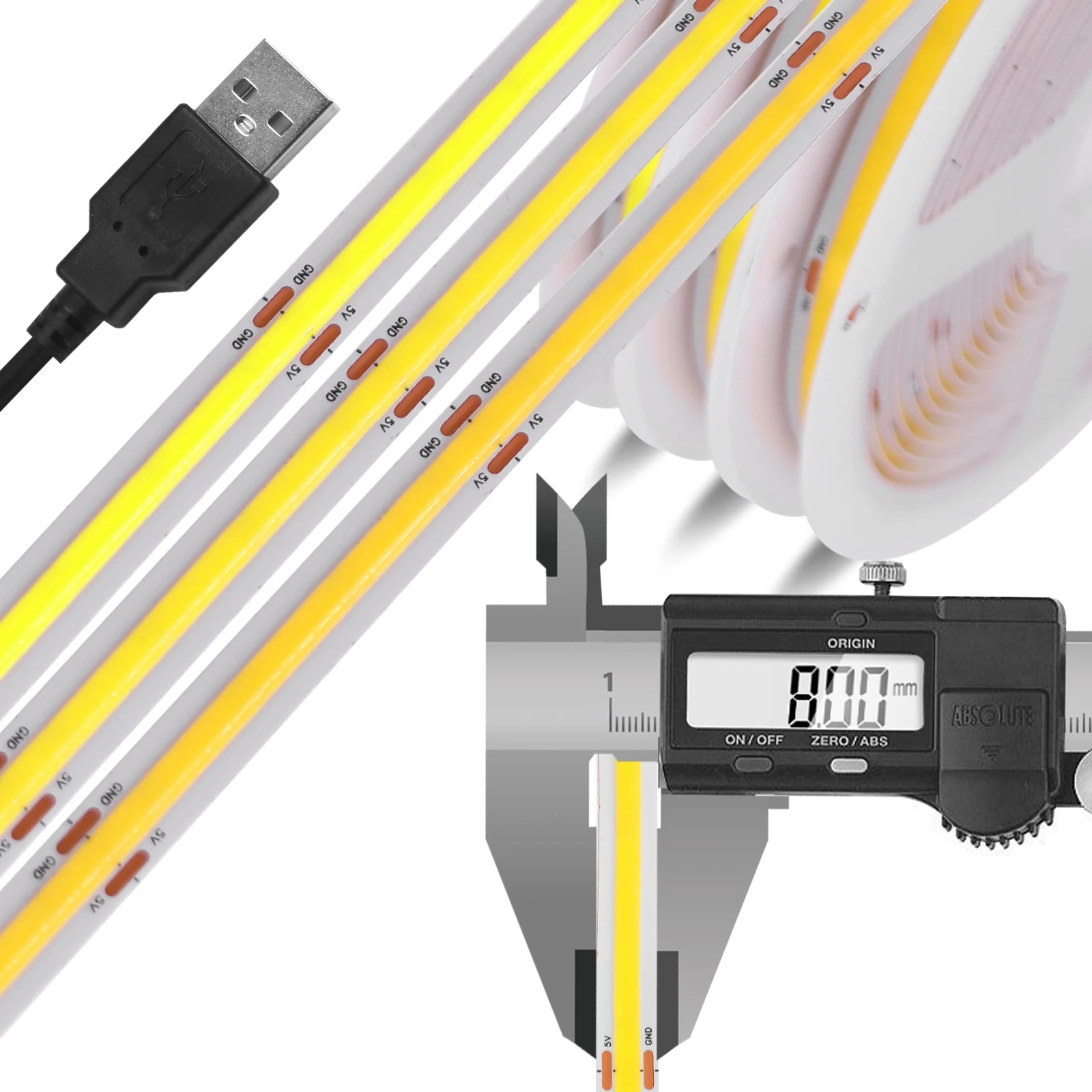 DC 5V USB COB Strip 3MM 5MM 8MM White/Pink/Red/White/Yellow/Ice Blue/Green Flexible Ribbon Rope Home Decor TV Backlight
