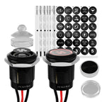 2pcs 19mm Blue LED Latching Push Button Switch, 12V-24V Wide Voltage 20A IP67 Waterproof Marine Switch with 180 Symbols for Car