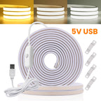 IP68 Waterproof Flexible Neon Rope Light USB COB LED Strip 5V ON OFF Switch 320 LEDs/m Natural Warm White 0.5m 1m 2m 3m 4mm 5m