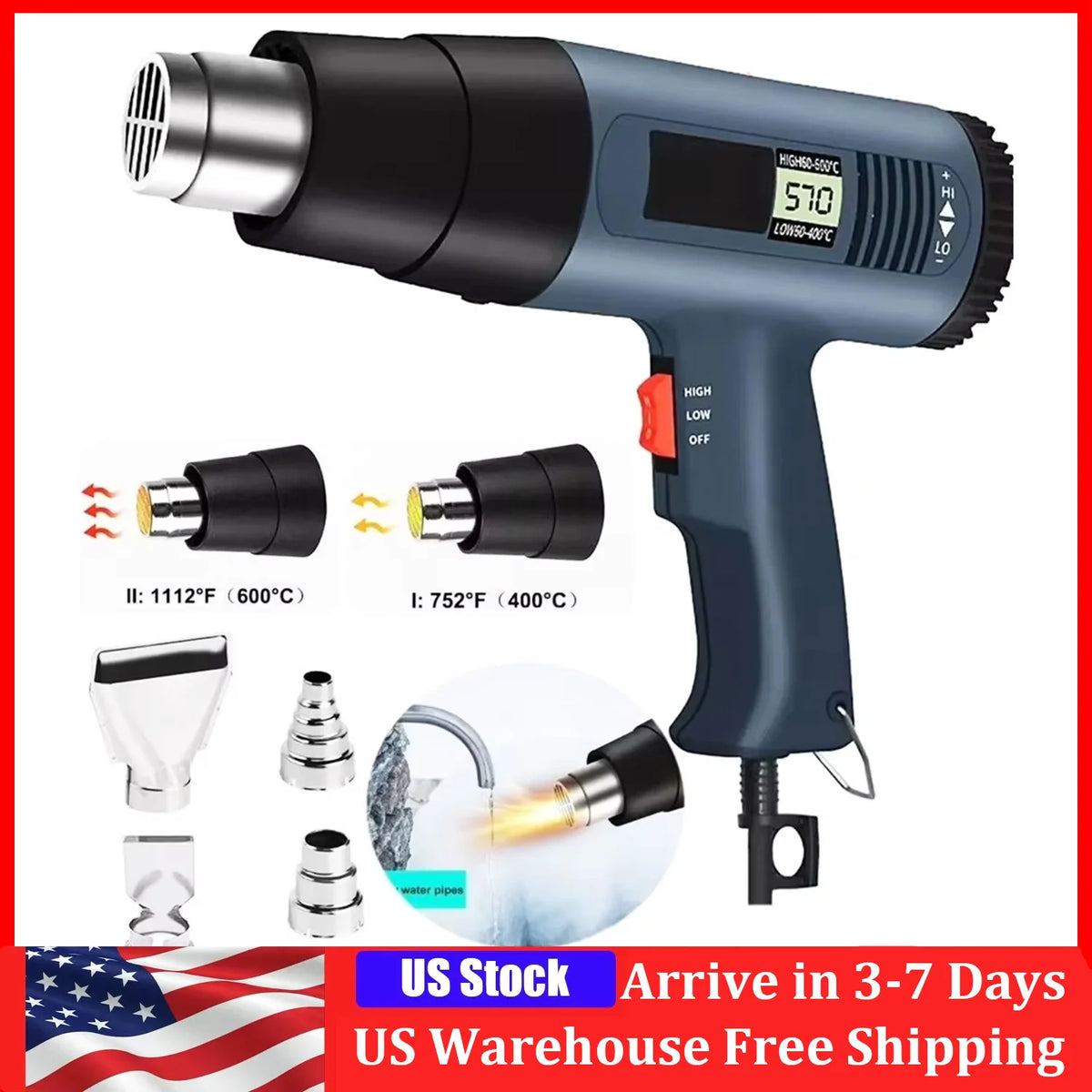 2000W Electric Heat Gun With LCD Display Adjustable Temperature Hair Dryer Tools For Soldering Thermal Blower Shrink Wrapping
