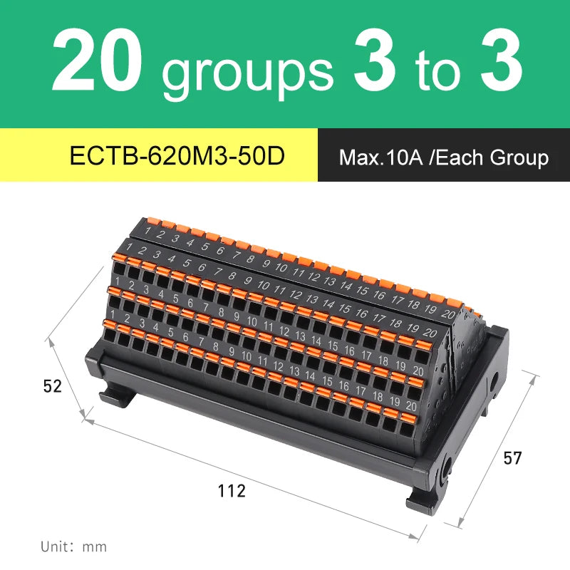 ENMG ECTB Terminal Block 10A 24-Point 42-Point 48-Point 84-Point PLC Signal Transfer Junction Rail Mount Power Distribution Box.
