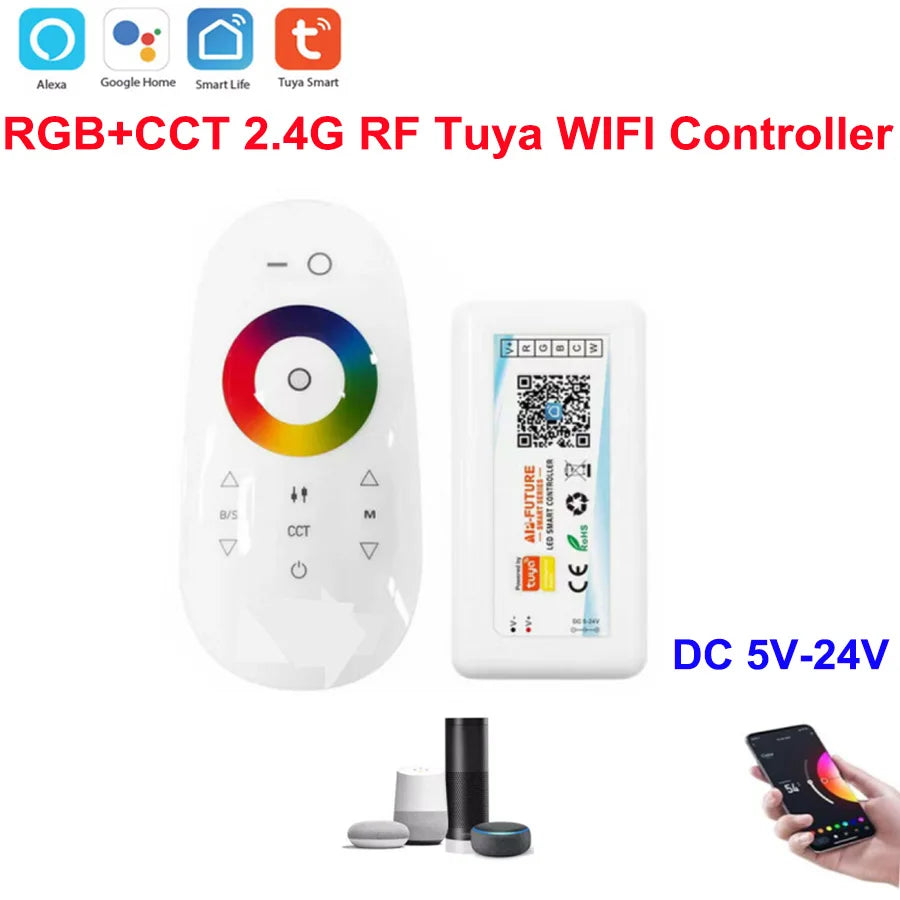DC5-24V Tuya Wifi Wireless LED Controller Support iOs Android APP Alexa Google Voice Control for DIM CCT RGB RGBW RGBCCT Strip