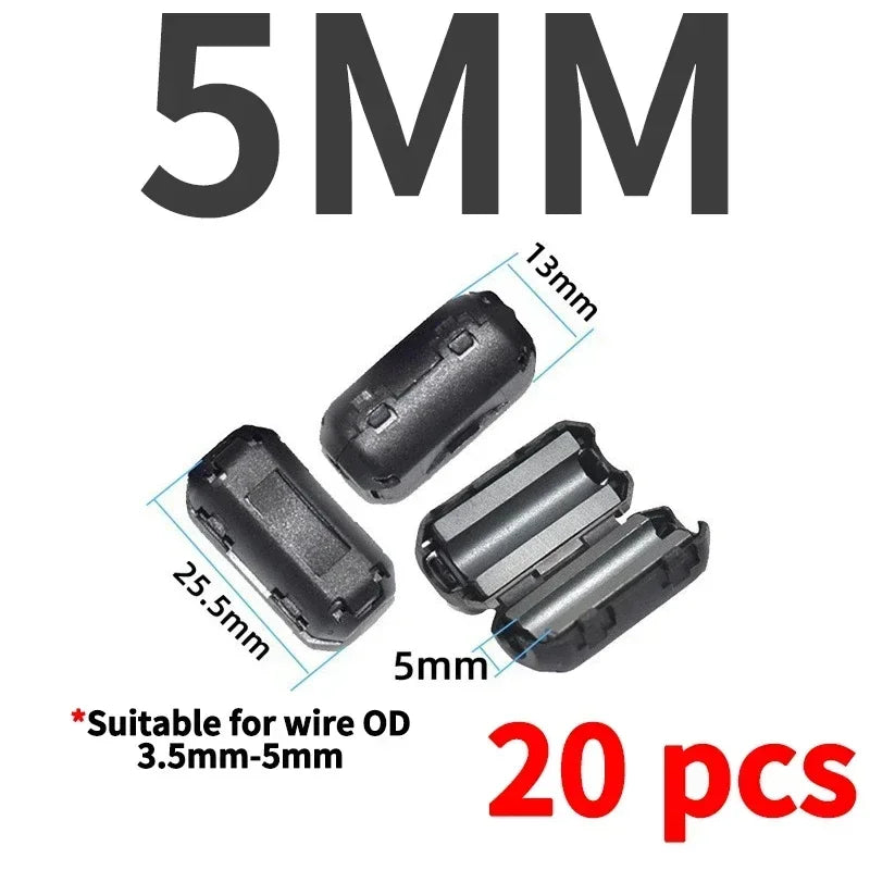 20Pcs 3.5/5/7/9/11/13/15mm EMC Ring Core Ferrite Bead Clamp Choke Coil Ferrite Filter Clip Cable for Black Magnetic Snap-on