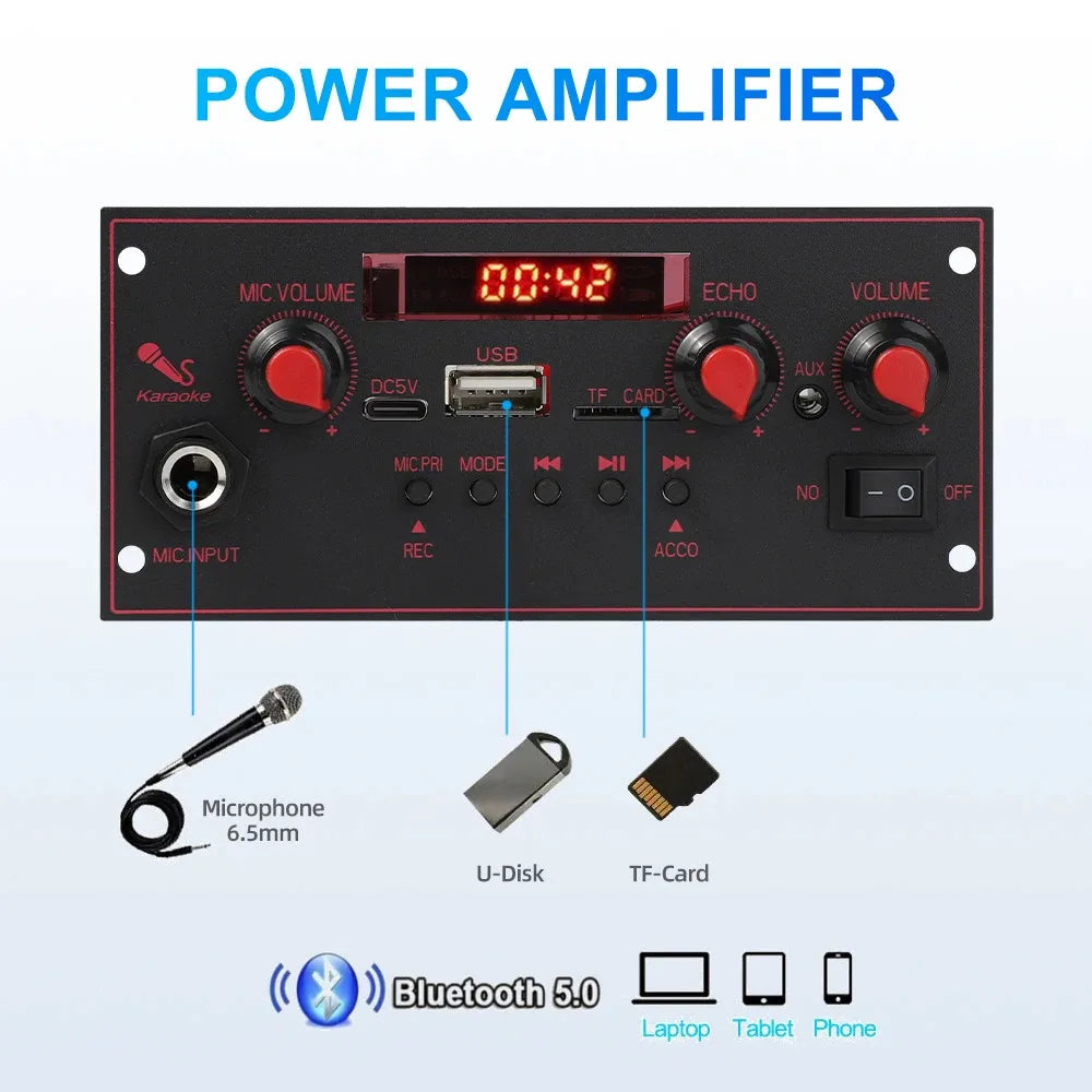2*10W Bluetooth 5.0 MP3 Decoder Board 20W Amplifier Audio Player 5V DIY MP3 Player Car FM Radio Module TF USB Mic Record