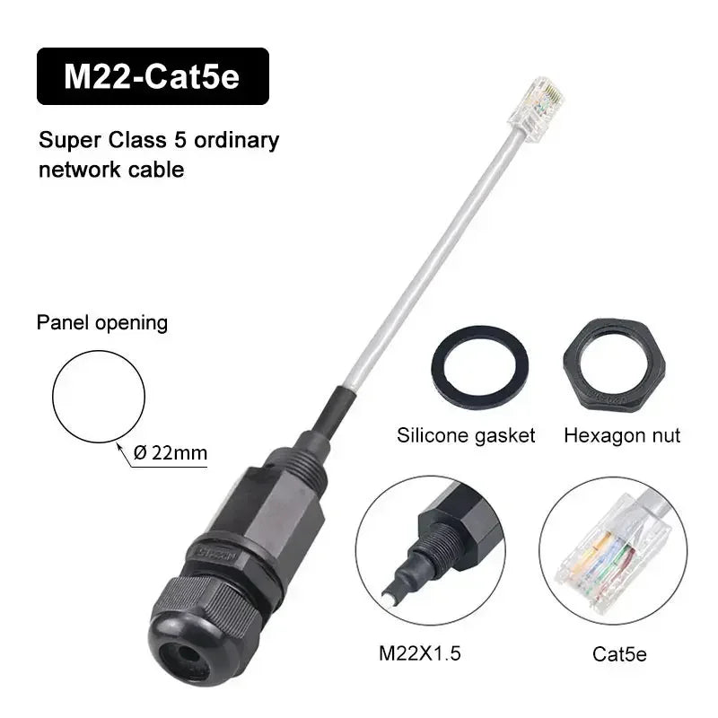 Waterproof RJ45 Network Connector M16/20/22 Cat5e Shield Gigabit Ethernet Line RJ45 DC Crystal Head Outdoor IP68 AP Junction Box