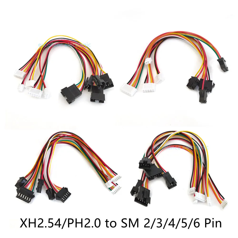 5PCS SM 2.54mm to PH2.0/XH2.54 Plug Socket 2P/3P/4P/5P/6P male Female Conversion Cable 20cm 26AWG Extension Cable
