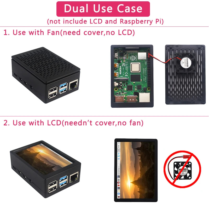 Raspberry Pi 4 Model B ABS Case Optional Cooling Fan Shell Box Fit for GPIO 3.5 Inch Touch Screen for Raspberry Pi 4