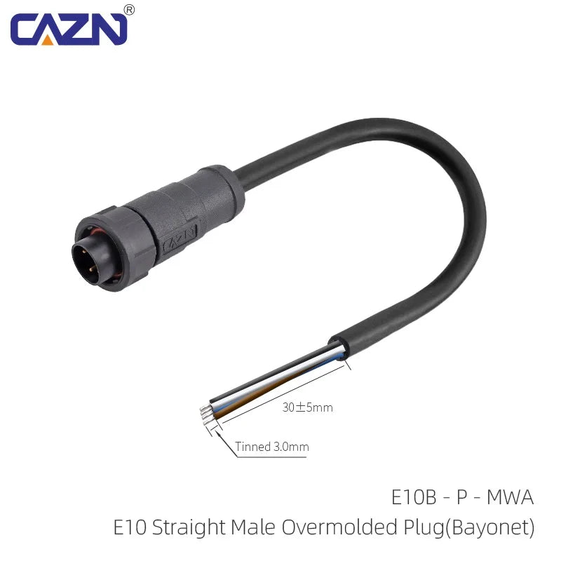 CAZN Plastic Straight Angled Male Female Circular Connectors E10 Waterproof Bayonet Connector 2-12 Pin with Unshielded PVC Wire