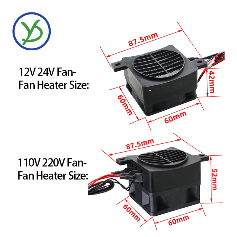 12V 24V 48V 110V 220V PTC Heater 50~400W Ceramic Thermostatic Insulated Heater With Fan Pet Insulation Incubator Electric Heater