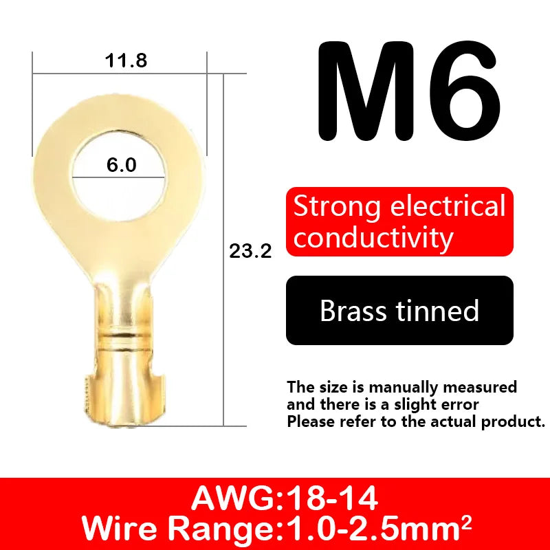 O-type Ground Lugs Terminal Cold-Pressed Copper Tab Wiring Nose Wire Lugs Crimp Wire Connector Eyelets Cable Connection Clamp