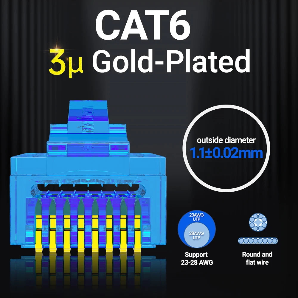 AMPCOM RJ45 Plug Cat6 Pass Through Connectors EZ to Crimp Modular Network Connector for Computer Hardware Stranded UTP Cable