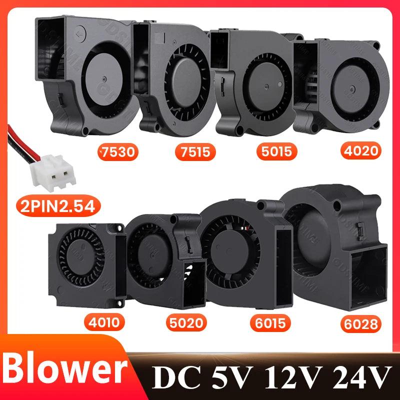 Gdstime 5015 24v Fan 4010 Snail Fan 2PIN DC 5V 12V 3D Printer Mini Fan 7015 7530 Cooling Fan 3010 5020 Turbo Fan Radial Cooler