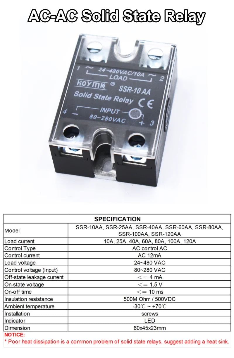 AC Control AC SSR 110V 220V Input 24V-480V Load 10AA 25AA 40AA High Current Solid State Relay 220v AC