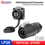 CNLINKO M20 PBT IP68 Waterproof Connector Upgraded LP20 2 3 Pin Circular Plug Socket Industrial Electrical Power Cable Connector
