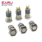 16mm Metal Push Button Switch Ring Lamp Power Symbol Buttons Waterproof Flat Head Momentary Latching LED Light Self-lock 1NO1NC