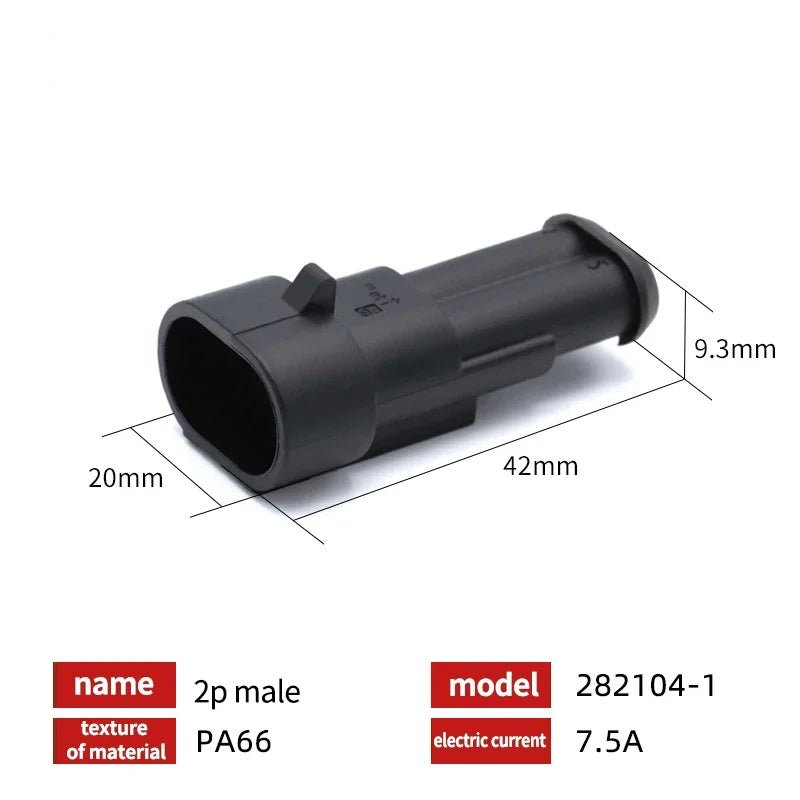 20/50/100Sets 1.5 Series AMP Automobile Connectors 1/2/3/4/5/6 Pin Super Seal Waterproof  Electrical Wire Connector PA66 Nylon