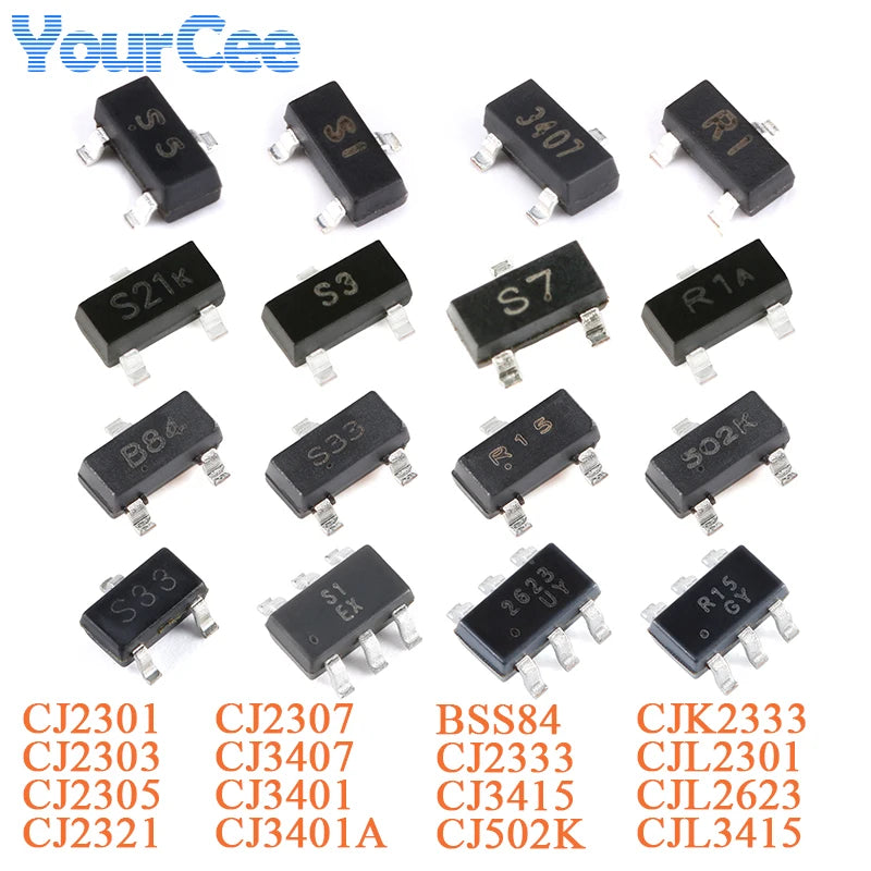 50pcs CJ3401A R1A CJ3401 R1 CJ3407 3407 CJ2307 S7 CJ2303 S3 CJ2321 S21 CJ2301 S1 CJ2305 S5 SOT-23 P-channel SMD MOSFET BSS84