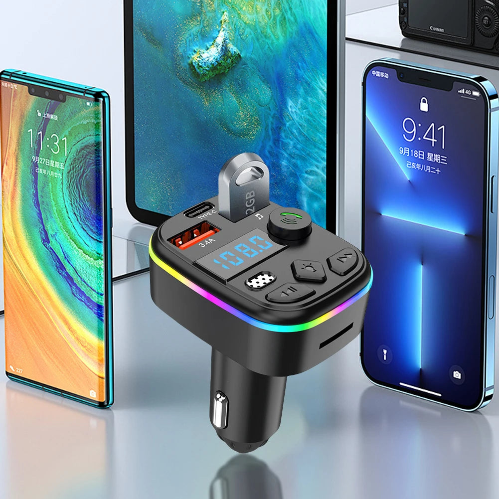 FM Transmitter Bluetooth-Compatible 5.3 Support TF Card U Disk Cell Phone Charger Hands-Free MP3 Player Radio Car FM Transmitter
