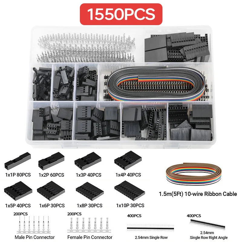 460/1550PCS Micro JST-XH And Dupont Wire Connector Kit 2.54mm 2/3/4/5/6Pin Male/Female Pin Header Cable Jumper Housing Adapter