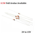 100pcs 0.5w BZX55C2V/2V2/2V4/2V7/3/3V3/3V6/3V9/4V3/4V7/5V1/5V6/6V2/6V8/7V5/8V2/9V1/10V/11V/12V/13V/15V 1/2W Zener Diode