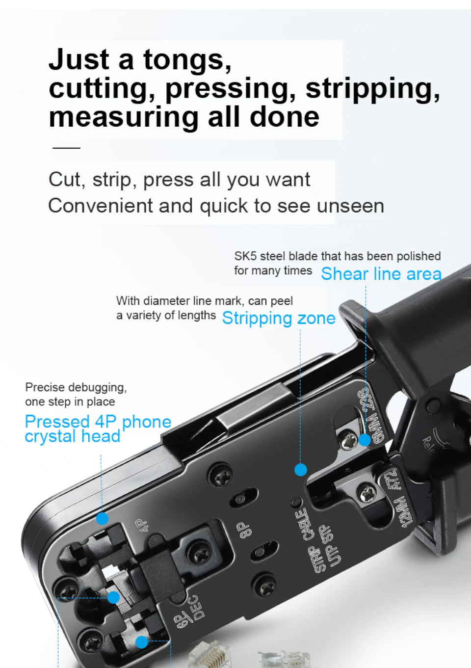 3 in 1 RJ45 Network Plier LAN Cable Crimper Pliers Cutting Three-Purpose Tool Tester 6P/8P/4P Wire Cutter Test Crimping