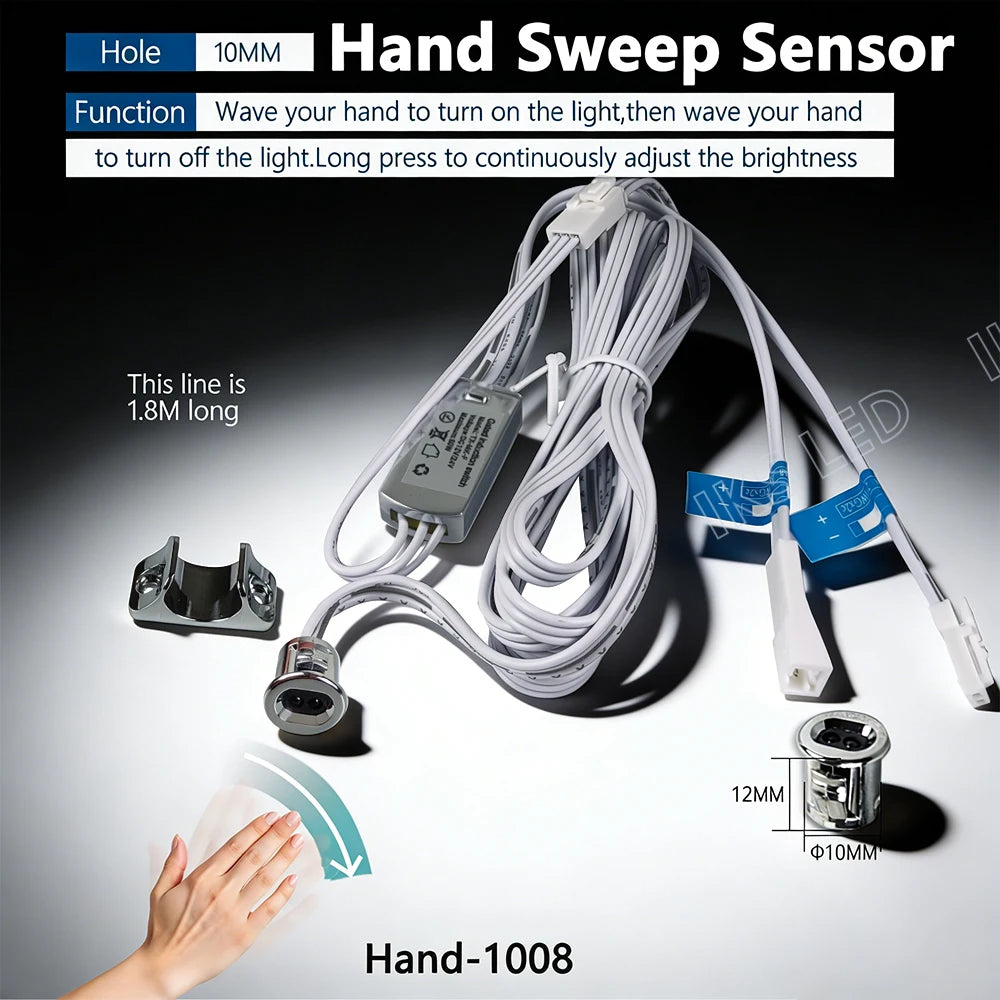 Touch Sensor Switch Hand Sweep Switch 5A 12V-24V IR Motion Sensor Hand Wave Scan Smart LED Closet Cabinet Light/Wardrobe Lamp