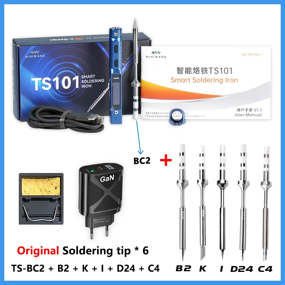 Original TS101 Soldering Iron 90W Mini Thermostat LCD Displays TS100 TS 101 Soldering Iron with PD Plug Tip Set Miniware