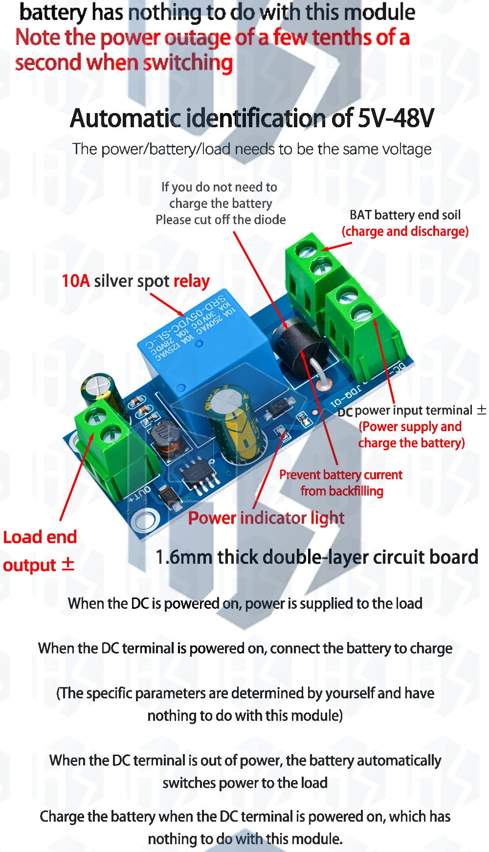 1~5PCS BS YX850 Power failure automatic switching standby battery lithium battery module 5V-48V universal emergency converter