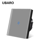 UBARO Eu Wall Touch Switch Luxury Glass Panel Led Indicator Power Light Sensor Button Live Wire Control Switches 1/2/3 Gang