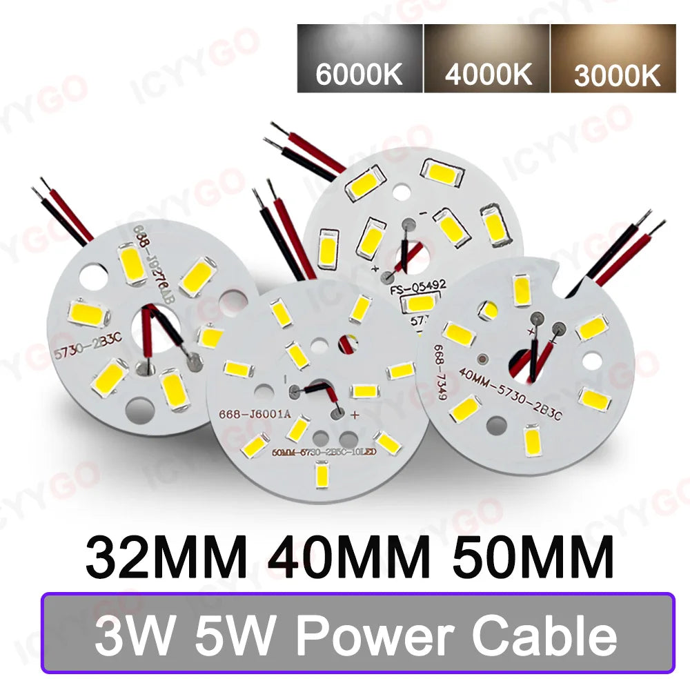 3W 5W LED PCB Board Soldering Wire Plug Wire 32MM 40MM 50MM Bulb Light Source 5730 SMD Light Board, DIY Aluminum PCB