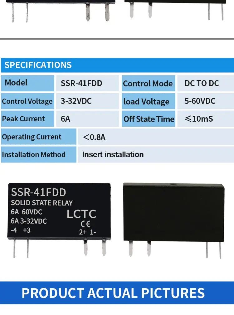 LCTC Solid State Relay Slim Relay SSR Non-contact DC To AC DC To DC SSR-41FDA SSR-41FDD DIN Rail Relay 6A