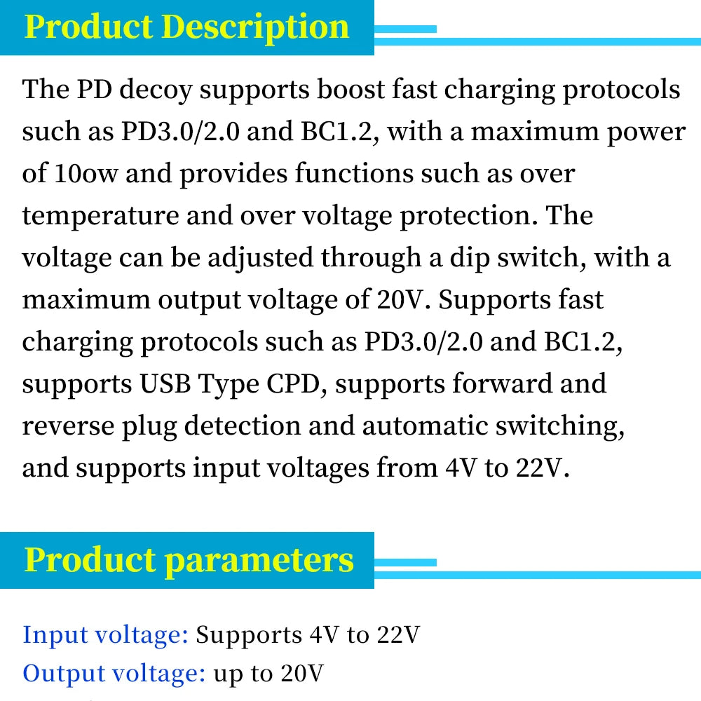 USB-C PD Trigger Board Module PD/QC Decoy Board Fast Charge USB Type-c to 12v High Speed Charger Power Delivery Boost Module