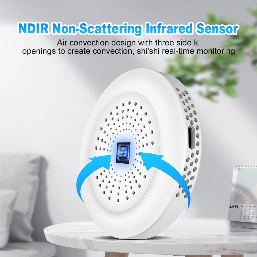 CO2 Monitor NDIR Sensor, Air Quality Detector Carbon Dioxide Meter with Temp/Humidity, Portable Indoor Ventilation Tester,