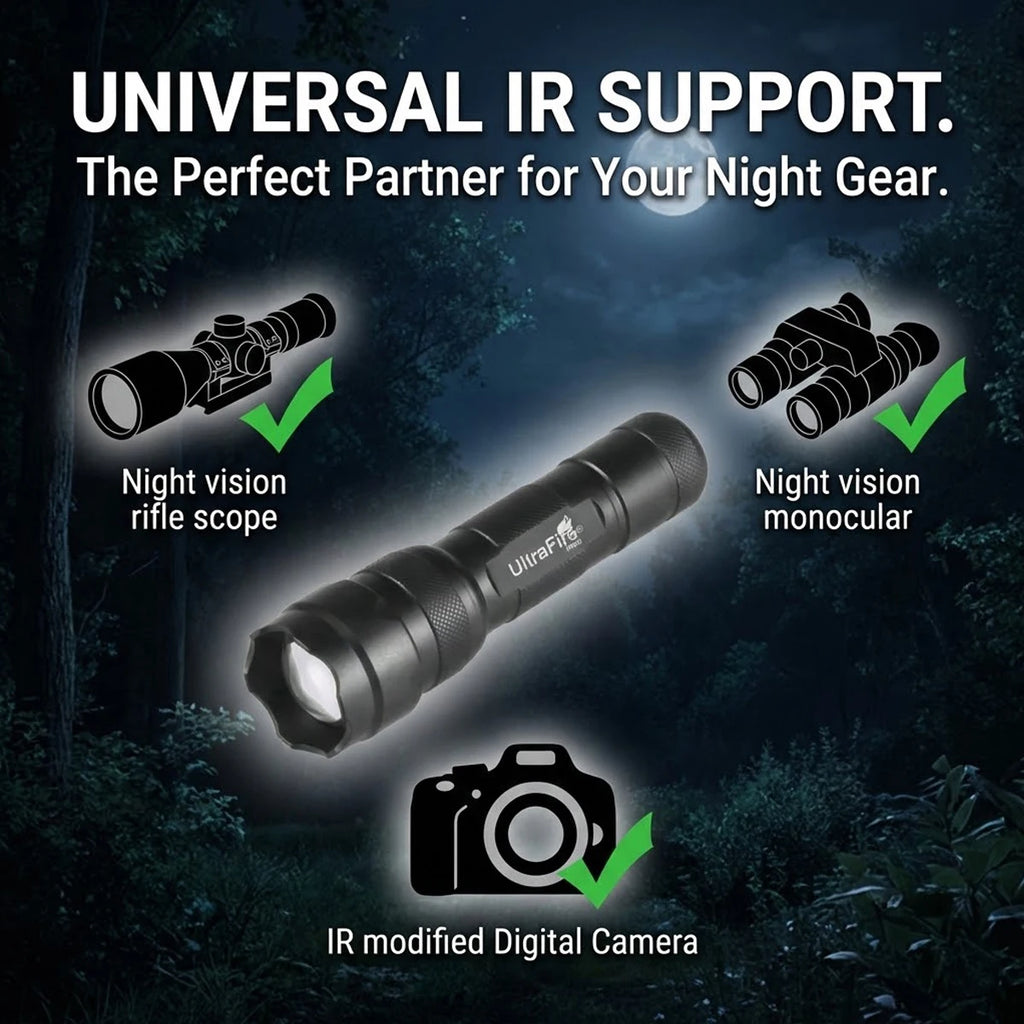 UltraFire 502IR IR 850/940nm Infrared Flashlight Night Vision Illuminator LED Torch 18650 Invisible Light for Hunting Coyote
