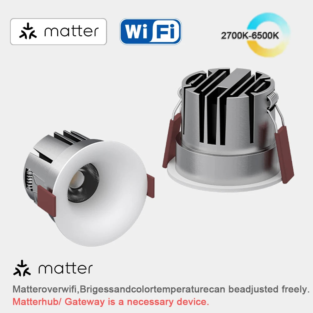 Recessed Curved Seamless LED Ceiling Light 3CCT/ Tuya BLE/ Zigbee/ Matter/ All Aluminum LED Spot Downlight