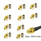 10pcs SMA Male Plug SMA Female RP SMA Male Female Connector Crimp for RG58 U LMR195 RG142 RG400 CABLE Wire Terminal Straight