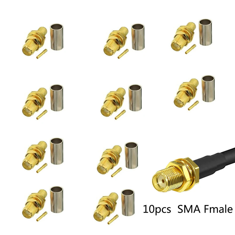 10pcs SMA Male Plug SMA Female RP SMA Male Female Connector Crimp for RG58 U LMR195 RG142 RG400 CABLE Wire Terminal Straight