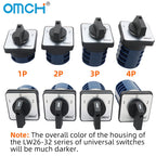 OMCH 1PCS Silver Contact LW26-20/32/63 Universal Switch 3 Position 1-0-2 1/2/3/4 Poles 440V 4/8/12/16Terminals Rotary Cam Switch