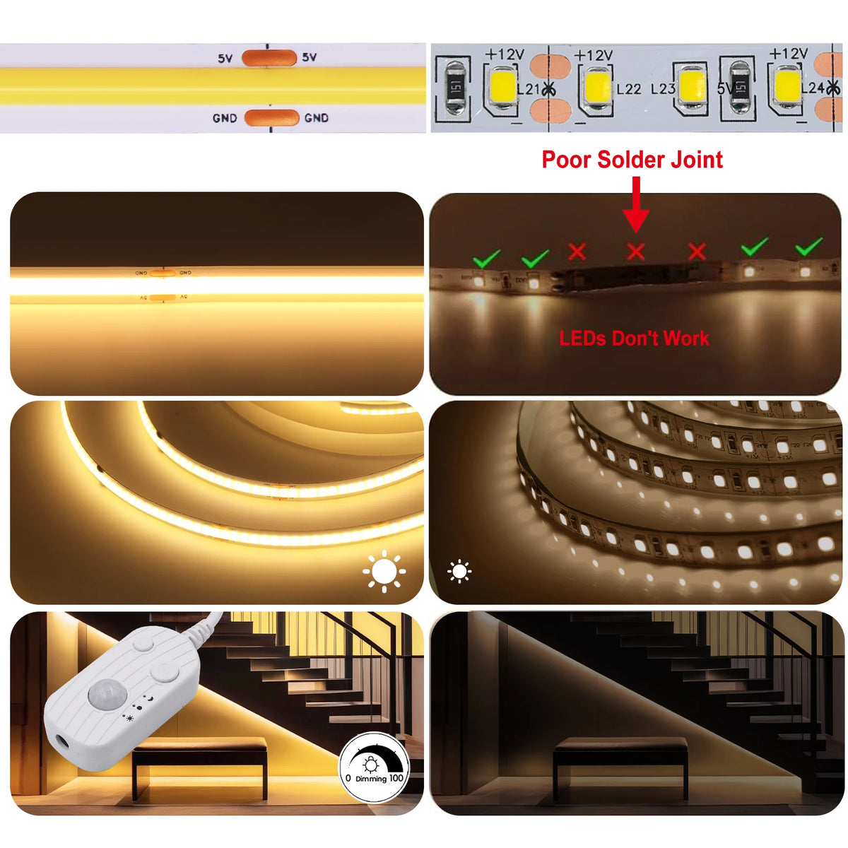 3MM 5MM 8MM COB LED Light Strip 5V 320LEDs PIR Motion Sensor Flexible Night Light USB/AAA Battery Powered Tape 3000K 4000K 6000K