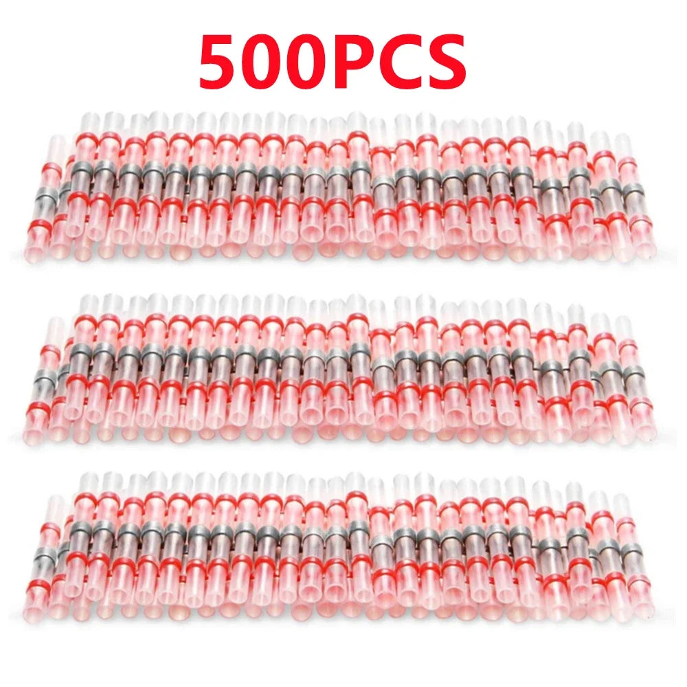100/500/1000PCS Waterproof Solder Seal Sleeve Splice Terminals Copper Heat Shrink Electrical Wire Butt Connectors AWG22-18 Red