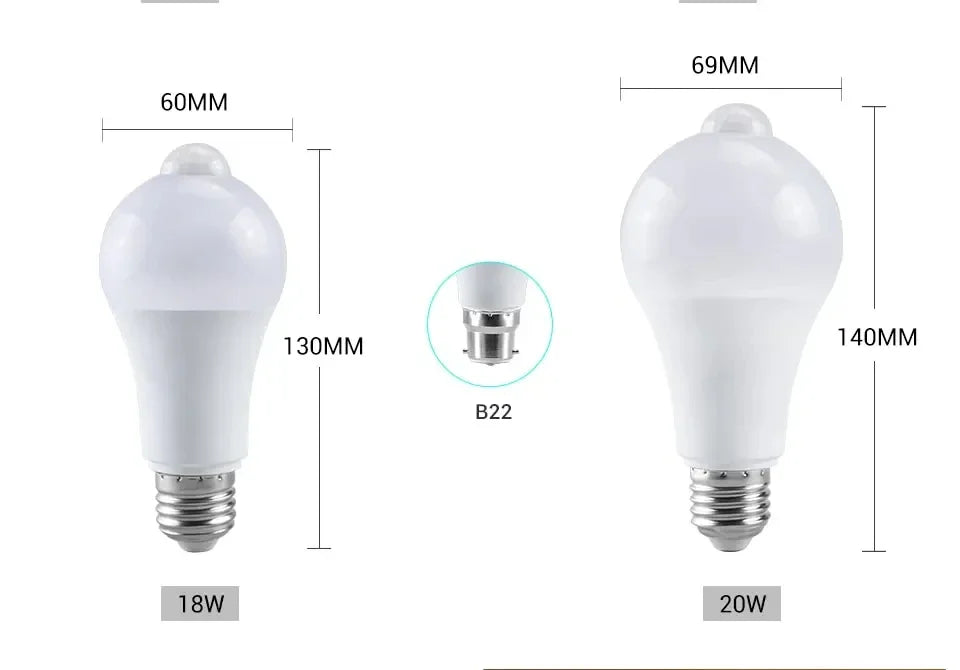 E27 B22 Motion Sensor LED Light Bulb PIR Motion Activated Dusk to Dawn Indoor Outdoor LED Light Bulb For Garage Front Door Porch
