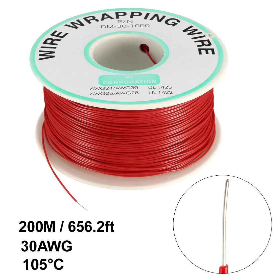 0.58mm Wire OD 200M 250M Electrical Wire Wrapping Wire Tin Plated Copper Wire PCB Solder Cable P/N DM-30-1000 30 AWG for Laptop