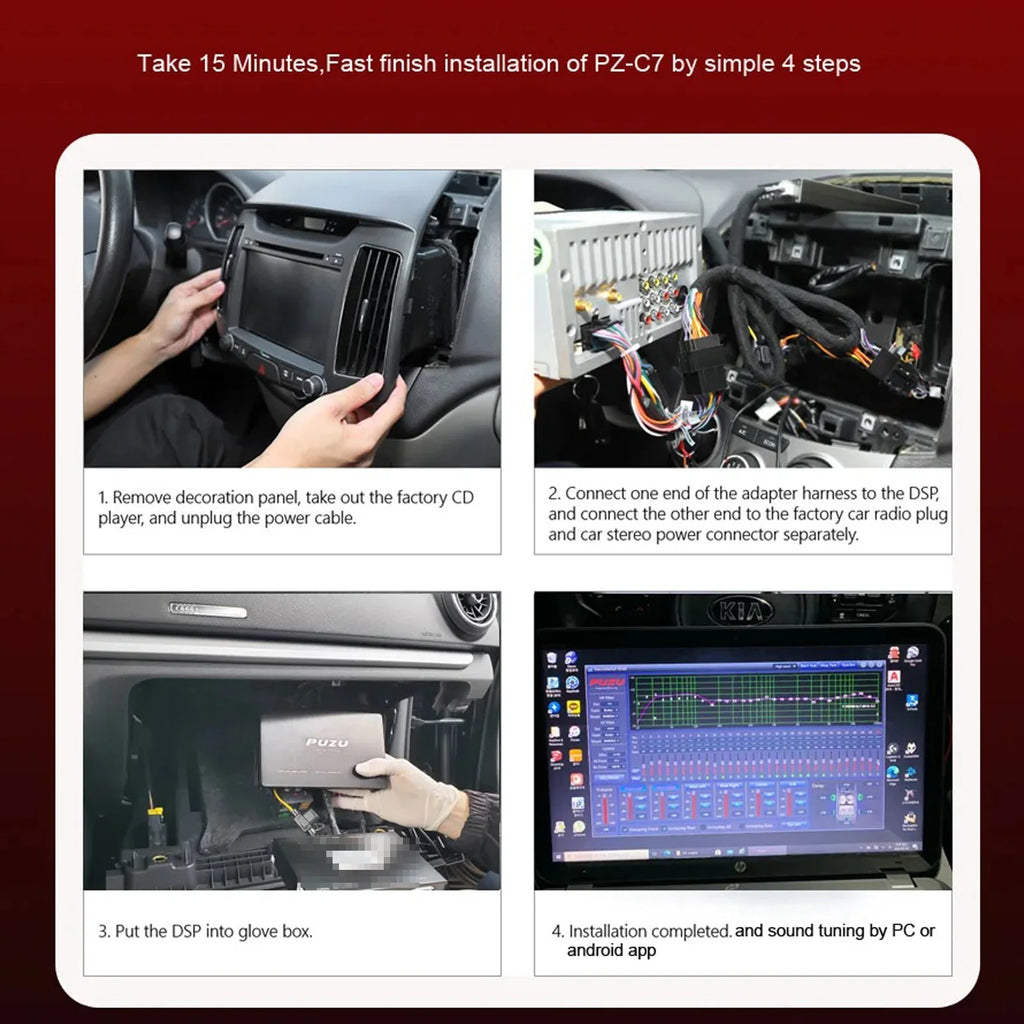 PUZU PZ-C7 Wiring Harness 4X150W Car DSP Amplifier Car Radio Sound Upgrade Digital Audio Signal Processor For Toyota(Non-JBL）
