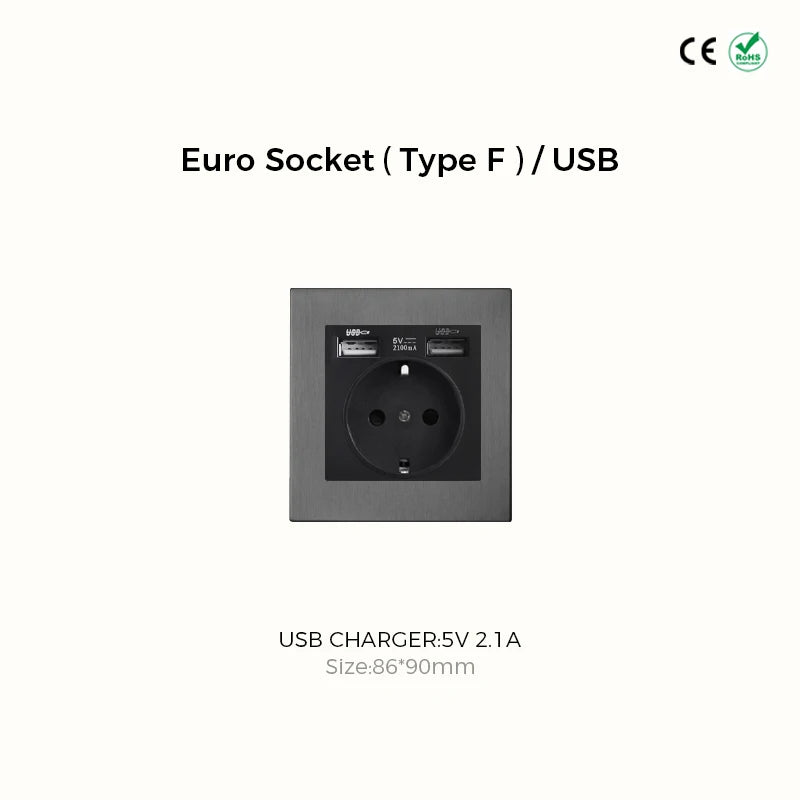 Avoir Wall Toggle Switch Gray Stainless Steel Panel Light Switches 2Way Power Socket Europe Korea French Electrical Outlets Home