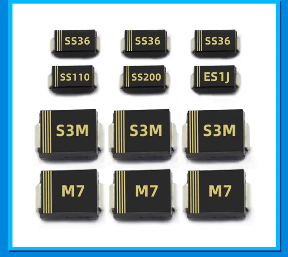 20PCS M1 M2 M4 M7 S4 SMA 1A 1N4001 4002 4004 4007 SS12 SS310 RS1M RS2M ES1D ES1J US1M SMD Schottky Rectifier Diode DO-214AC